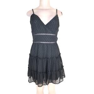 Altar'd State Black Embroidered Dot Sheer Lined Flare Mini Dress M